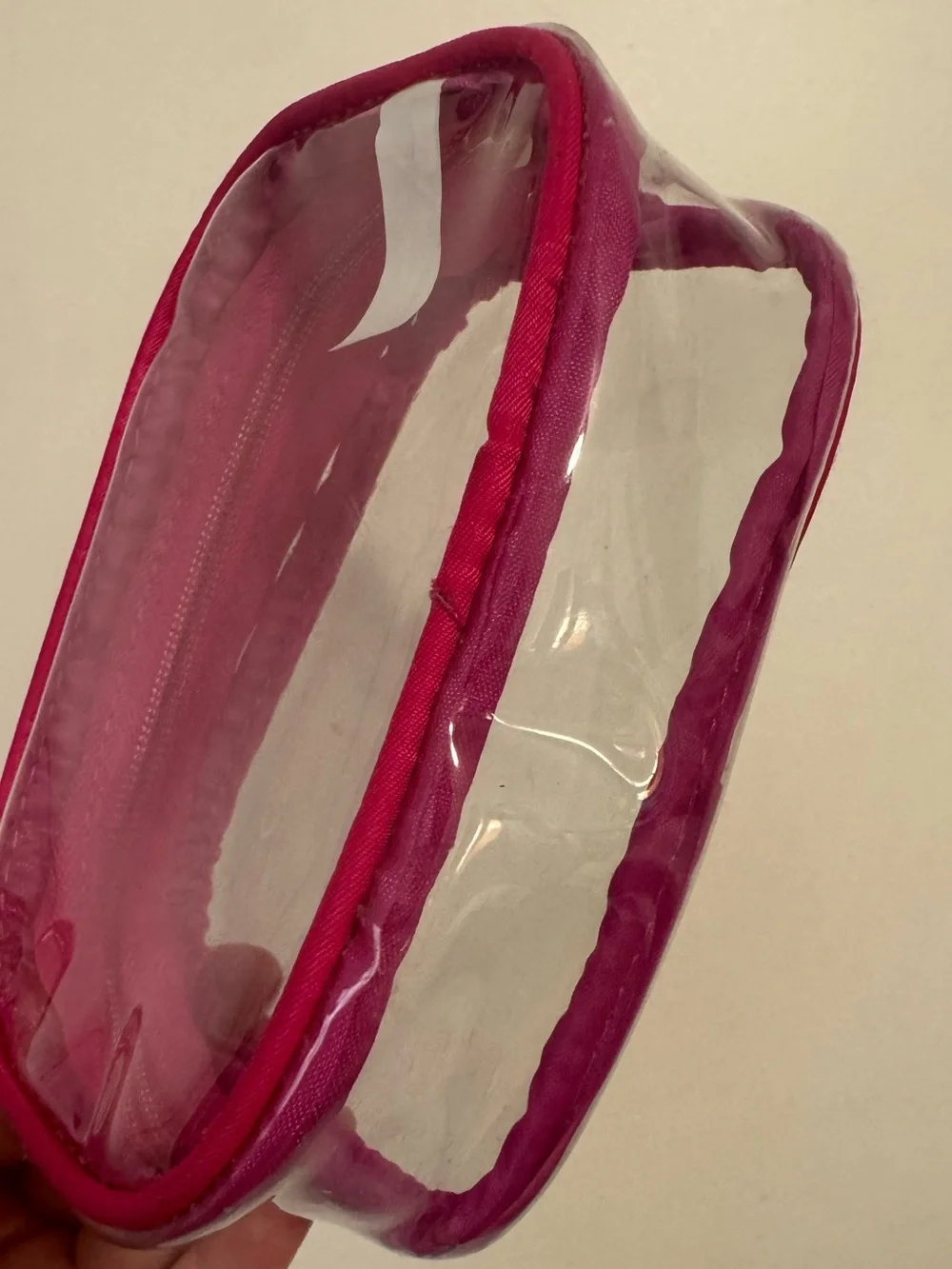 Small clear hot pink cosmetic bag